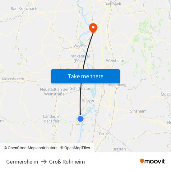 Germersheim to Groß-Rohrheim map