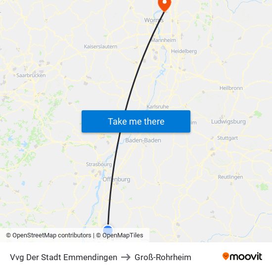 Vvg Der Stadt Emmendingen to Groß-Rohrheim map