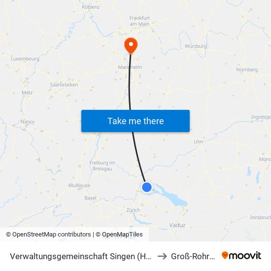 Verwaltungsgemeinschaft Singen (Hohentwiel) to Groß-Rohrheim map