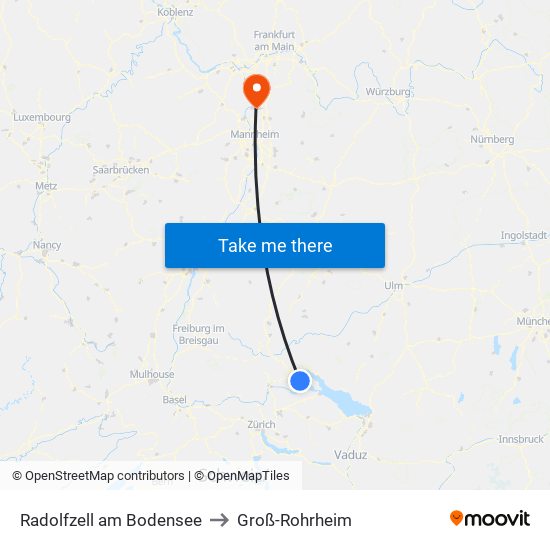 Radolfzell am Bodensee to Groß-Rohrheim map