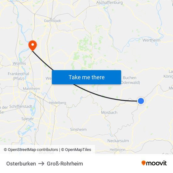 Osterburken to Groß-Rohrheim map