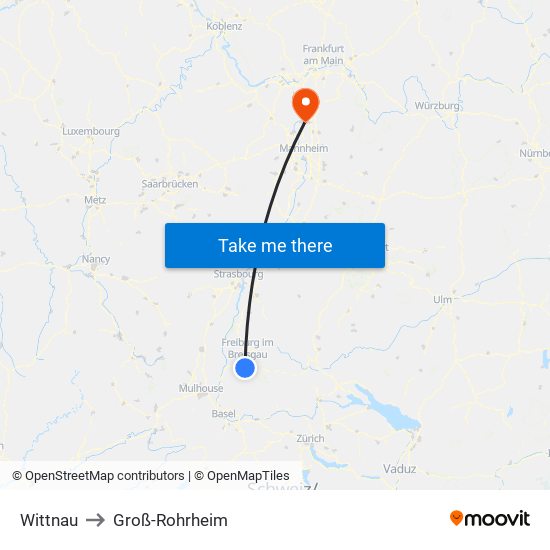 Wittnau to Groß-Rohrheim map