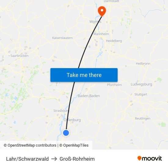 Lahr/Schwarzwald to Groß-Rohrheim map