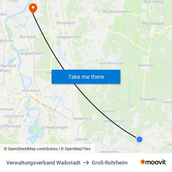 Verwaltungsverband Waibstadt to Groß-Rohrheim map