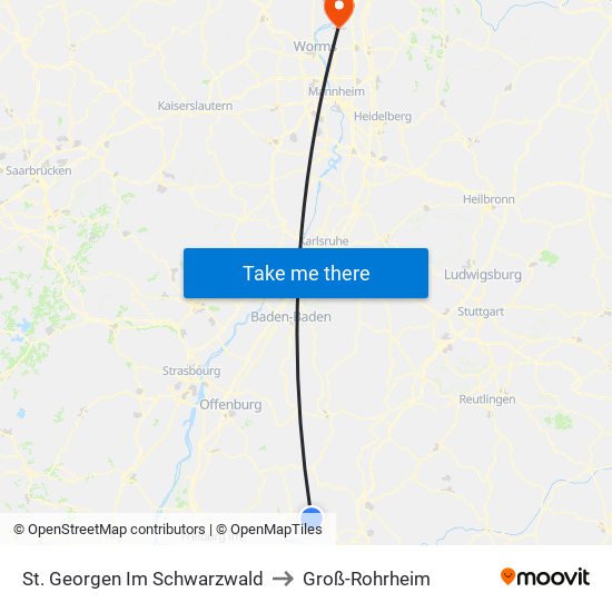 St. Georgen Im Schwarzwald to Groß-Rohrheim map