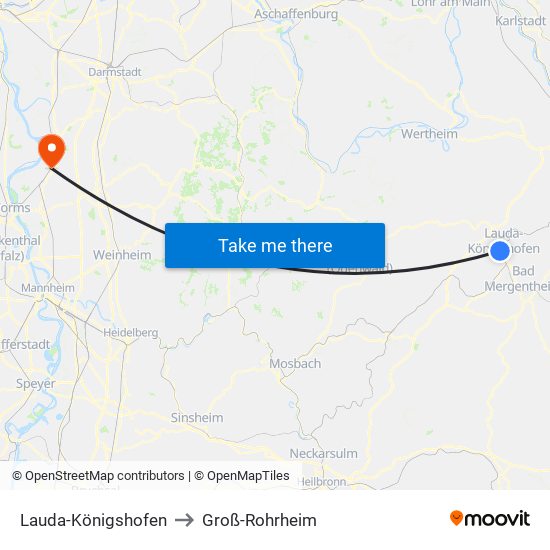 Lauda-Königshofen to Groß-Rohrheim map