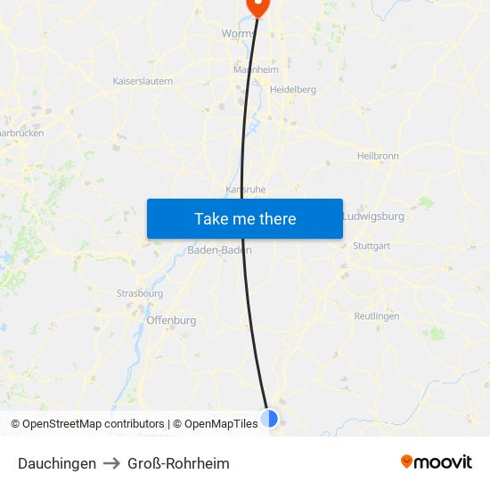 Dauchingen to Groß-Rohrheim map