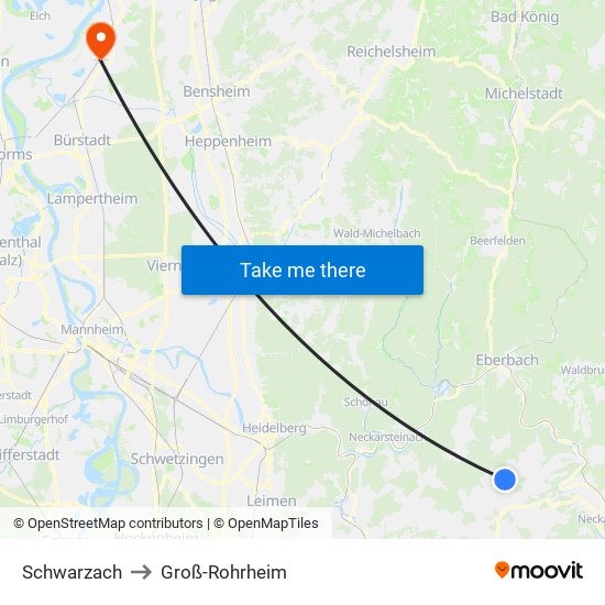 Schwarzach to Groß-Rohrheim map