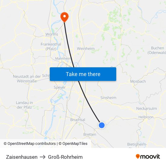 Zaisenhausen to Groß-Rohrheim map