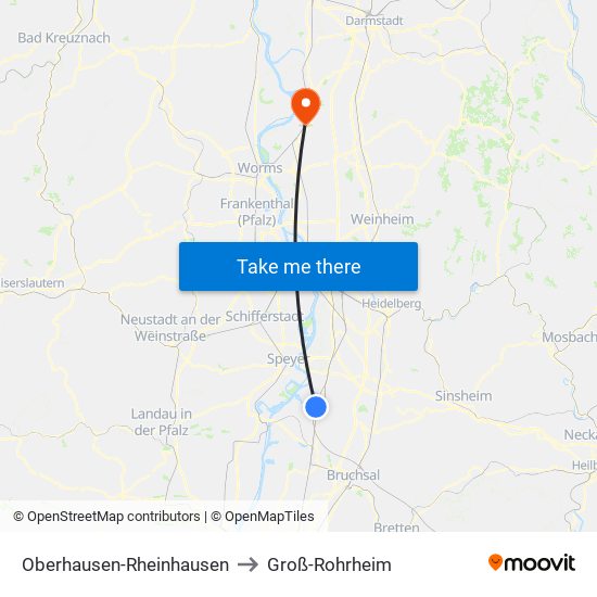 Oberhausen-Rheinhausen to Groß-Rohrheim map