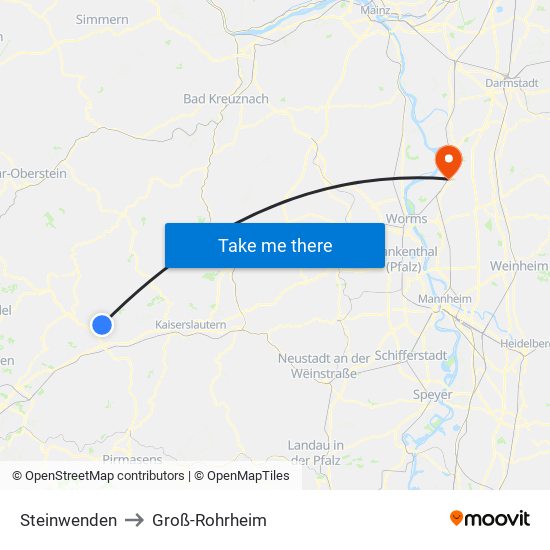 Steinwenden to Groß-Rohrheim map