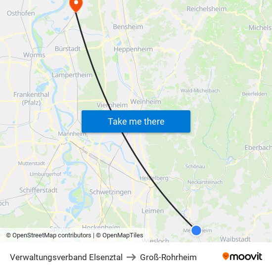 Verwaltungsverband Elsenztal to Groß-Rohrheim map