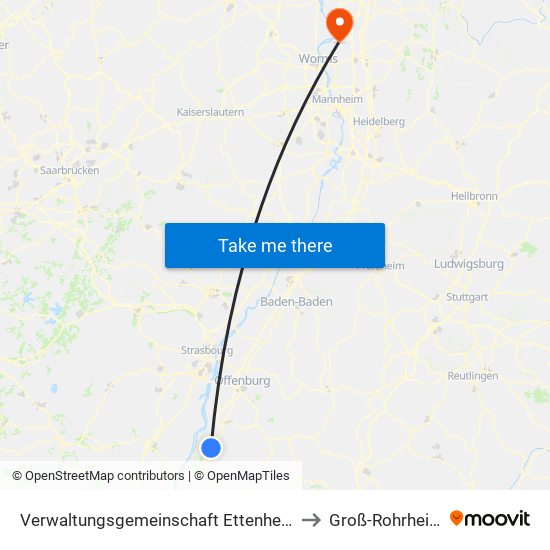 Verwaltungsgemeinschaft Ettenheim to Groß-Rohrheim map