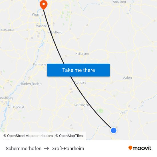 Schemmerhofen to Groß-Rohrheim map