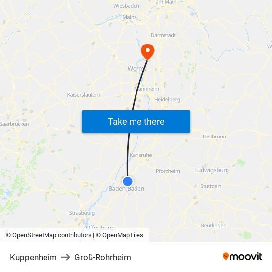 Kuppenheim to Groß-Rohrheim map