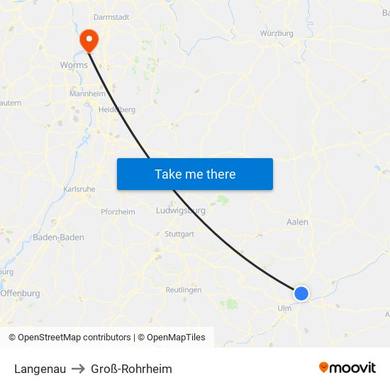 Langenau to Groß-Rohrheim map