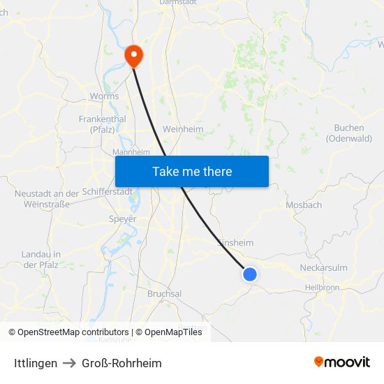 Ittlingen to Groß-Rohrheim map