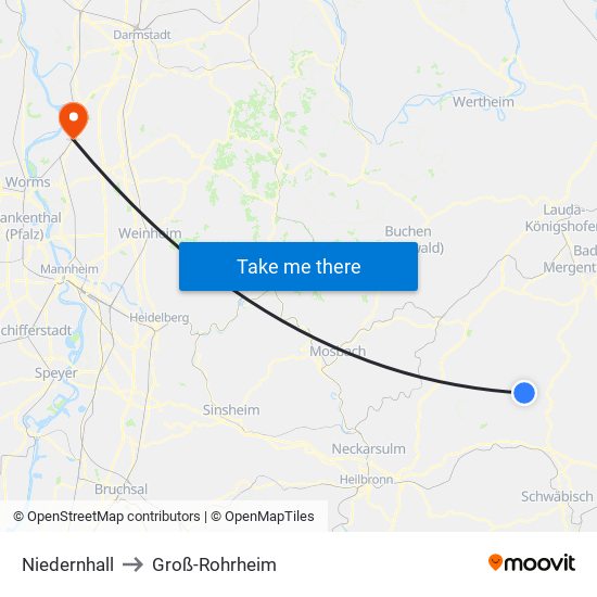 Niedernhall to Groß-Rohrheim map