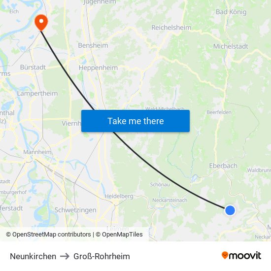 Neunkirchen to Groß-Rohrheim map