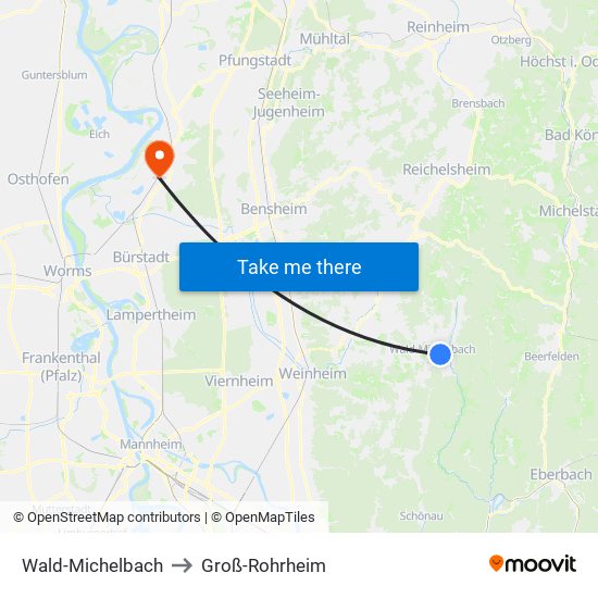 Wald-Michelbach to Groß-Rohrheim map