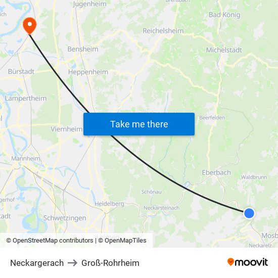 Neckargerach to Groß-Rohrheim map