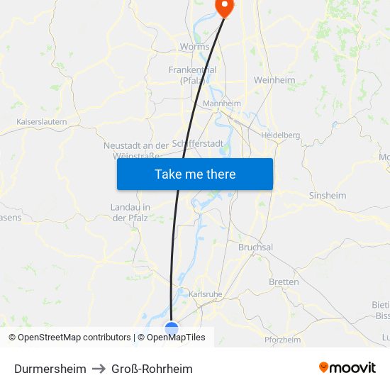 Durmersheim to Groß-Rohrheim map