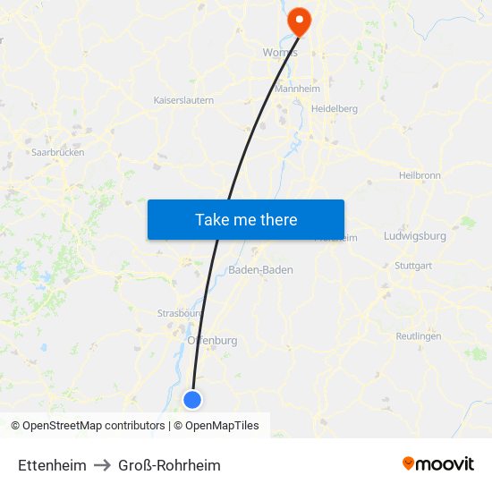 Ettenheim to Groß-Rohrheim map