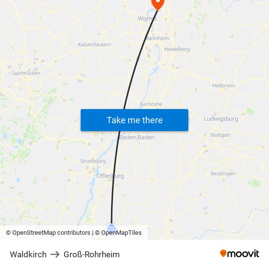 Waldkirch to Groß-Rohrheim map