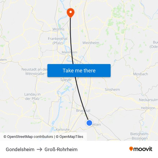 Gondelsheim to Groß-Rohrheim map