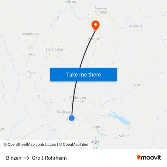 Binzen to Groß-Rohrheim map