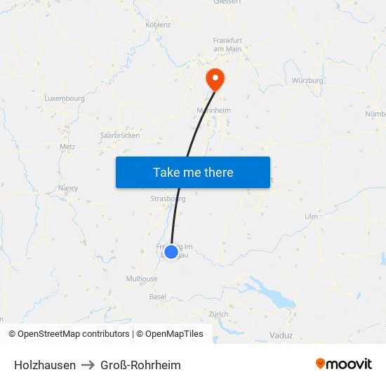 Holzhausen to Groß-Rohrheim map