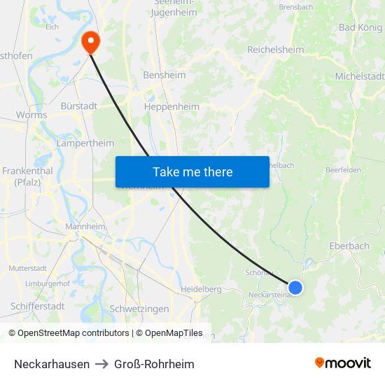 Neckarhausen to Groß-Rohrheim map