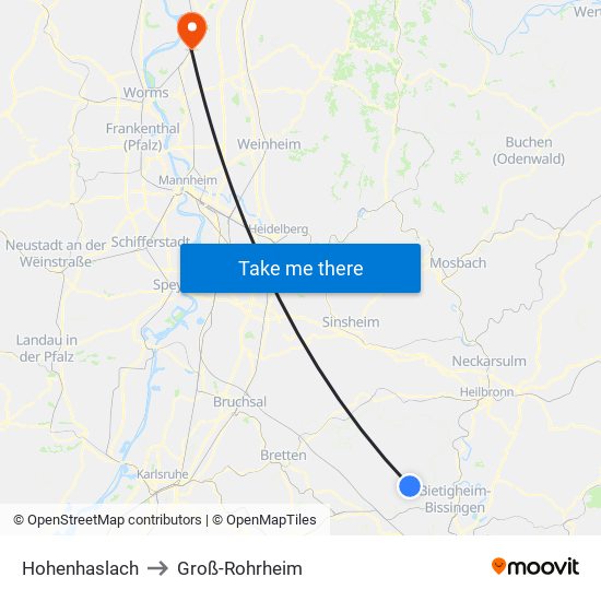 Hohenhaslach to Groß-Rohrheim map