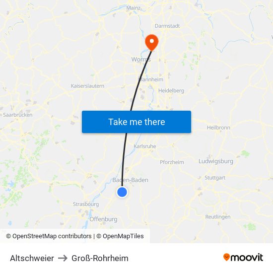 Altschweier to Groß-Rohrheim map