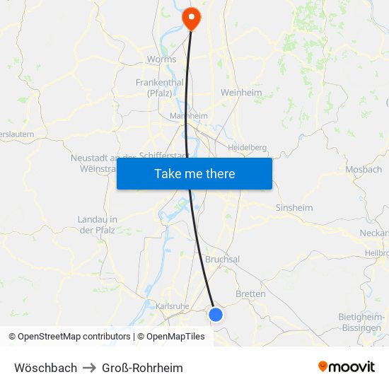Wöschbach to Groß-Rohrheim map