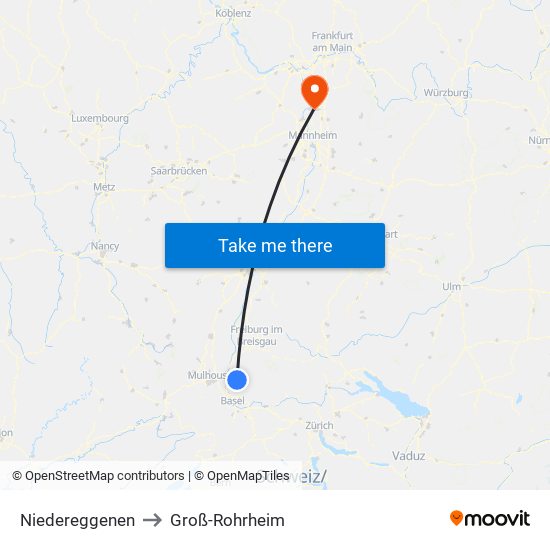 Niedereggenen to Groß-Rohrheim map