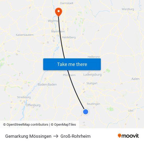 Gemarkung Mössingen to Groß-Rohrheim map