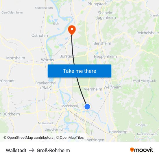 Wallstadt to Groß-Rohrheim map