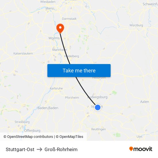 Stuttgart-Ost to Groß-Rohrheim map