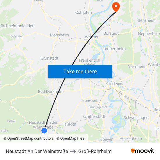 Neustadt An Der Weinstraße to Groß-Rohrheim map