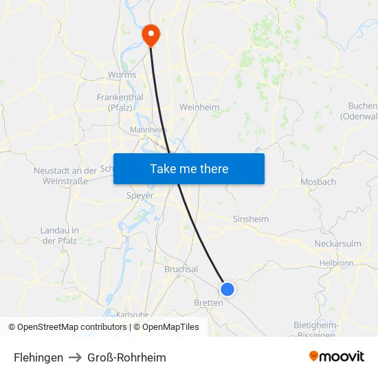 Flehingen to Groß-Rohrheim map