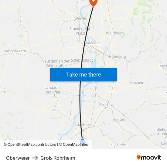 Oberweier to Groß-Rohrheim map