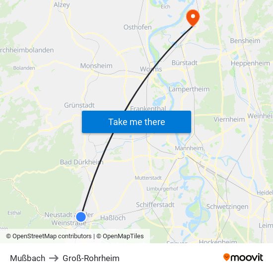 Mußbach to Groß-Rohrheim map