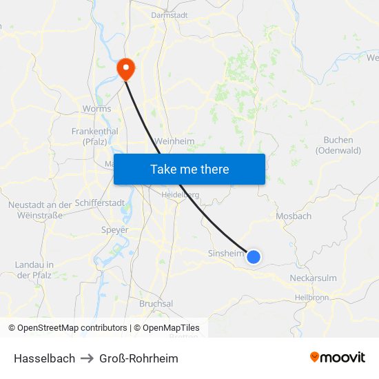 Hasselbach to Groß-Rohrheim map