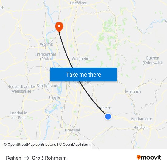 Reihen to Groß-Rohrheim map