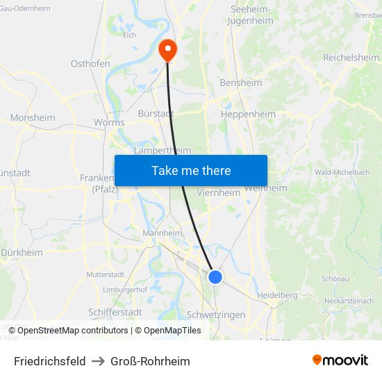 Friedrichsfeld to Groß-Rohrheim map