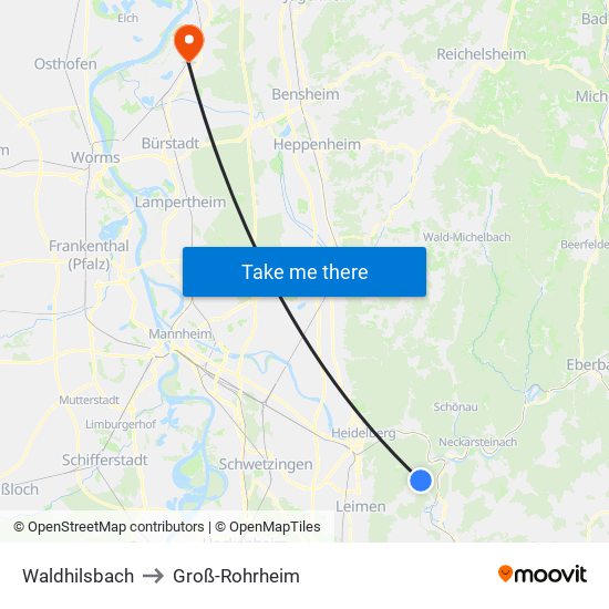 Waldhilsbach to Groß-Rohrheim map