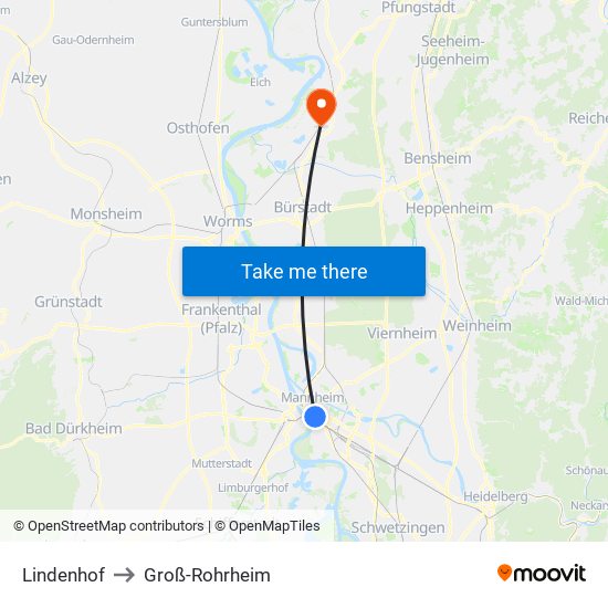 Lindenhof to Groß-Rohrheim map