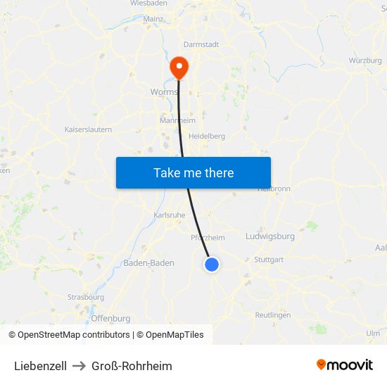 Liebenzell to Groß-Rohrheim map