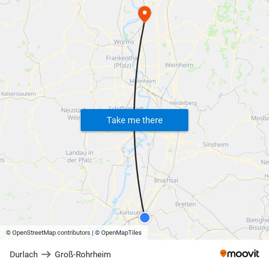Durlach to Groß-Rohrheim map